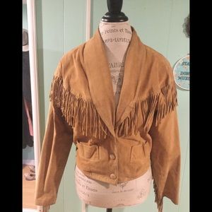 Vintage le chateau tan suede jacket coat fringe